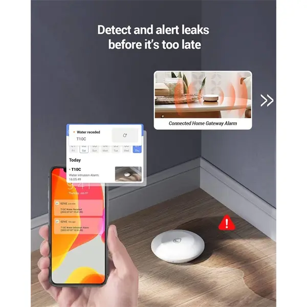 EZVIZ T10C vízszivárgás érzékelő, Zigbee, valós idejű riasztás, kompakt kialakítás, alacsony fogyasztás – 3. kép