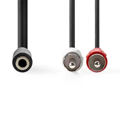 Nedis CAGB22255BK02 sztereo audio kábel, 2x RCA dugó - 3,5 mm jack aljzat,  0,20m