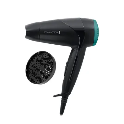 REMINGTON THE GO D1500 kompakt hajszárító, 2000W, összecsukható fogantyú, szűkítő fej+diffúzor, 2 hőmérséklet/2 sebesség