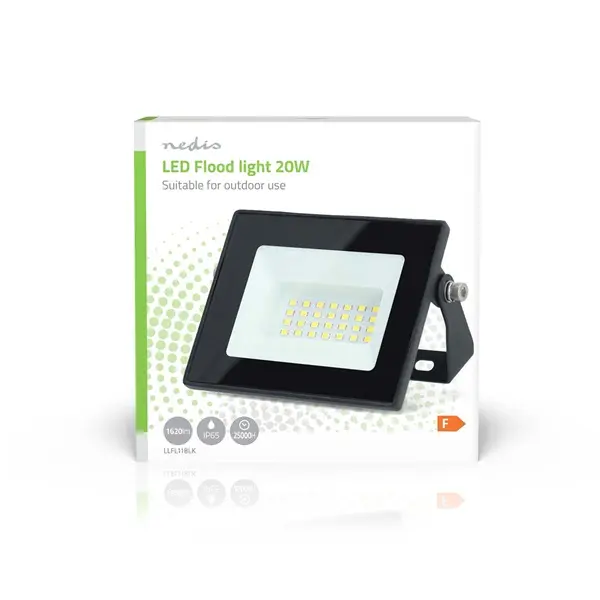 Nedis LLFL11BLK LED reflektor 20W, IP44, 4000 K, 1620 lm, 220 - 240 V AC 50/60 Hz, Energiaosztály: F – 4. kép