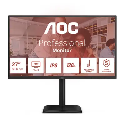 AOC IPS monitor 27" 27E4U 1920x1080, 16:9, 300cd/m2, 4ms, VGA/HDMI/USB, hangszóró, 120 Hz, áll.mag., pivot