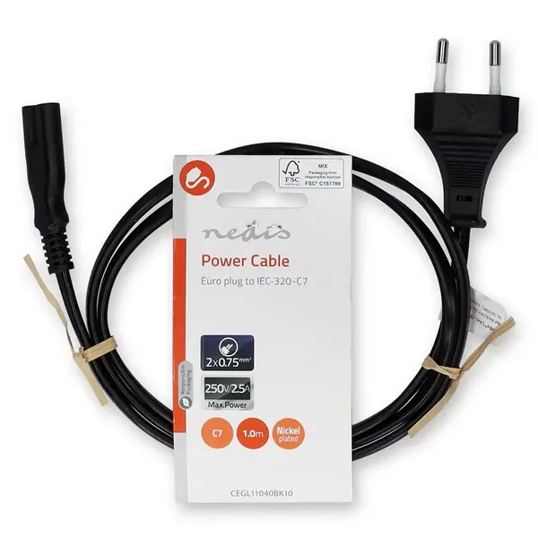 Nedis CEGL11040BK10 tápkábel IEC-320-C7, 2 x 0.75 mm, hossz 1m – 3. kép