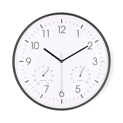 Nedis CLWA4226BK falióra, 30 cm átmérő, műanyag, csendes szerkezet: óra, hőmérő, páratartamom mérő