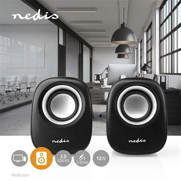 Nedis CSPR10020BK PC hangszóró 2.0, 12 W, 3,5mm sztereo jack, USB-ről táplált, hangerőszabályzó – 5. kép