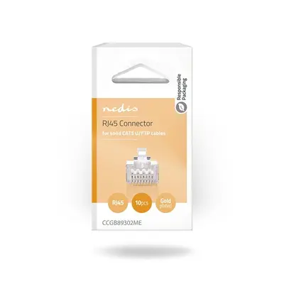 Nedis CCGB89302ME tömör kábelre, UTP RJ45 CAT5 csatlakozó dugó, szerelhető, aranyozott, 10db/csomag