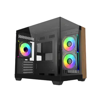 COOLER MASTER Ház ITX/Micro-ATX ELITE 481 Wood,Tápegység nélkül, Fekete