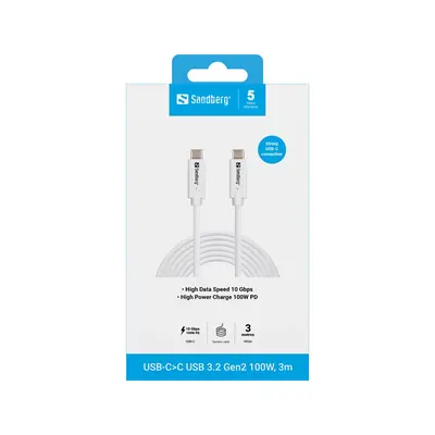 SANDBERG USB-C>C USB 3.2 Gen2 100W, 3m – 2. kép