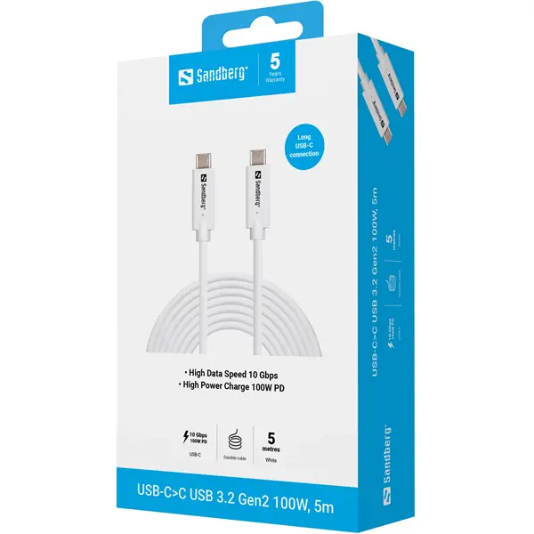 SANDBERG USB-C>C USB 3.2 Gen2 100W, 5m – 3. kép