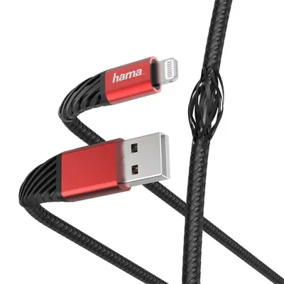 HAMA 201538, FIC E3 ADATKÁBEL LIGHTNING "EXTREME" 1,5M, FEKETE-PIROS