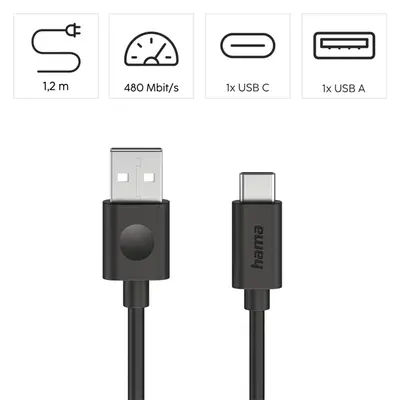 HAMA 86447, ADATKÁBEL USB 2.0 USB-A/TYPE-C (60W) 1,2M, FEKETE – 2. kép