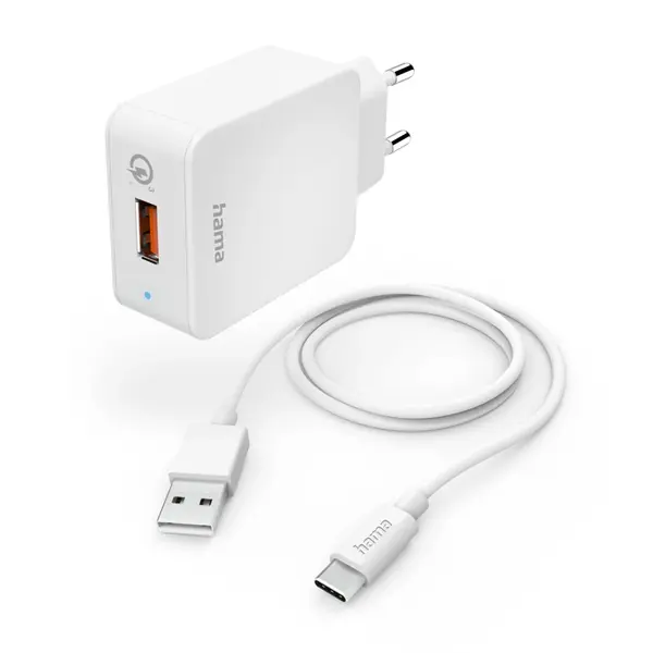 HAMA 201626, FIC E3 HÁLÓZATI TÖLTŐ SZETT "QC 3.0" USB -TYPE-C KÁBELLEL (19,5W), FEHÉR