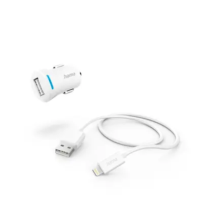 HAMA 201610, FIC E3 AUTÓS TÖLTŐ SZETT (2,4A) LIGHTNING - USB ADATKÁBELLEL, FEHÉR