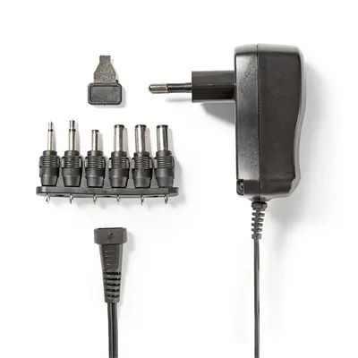 Nedis ACPA006 univerzális AC-DC tápegység, állítható 3V-12V DC 600mA, 6 cserélhető táp dugó, 7,2W