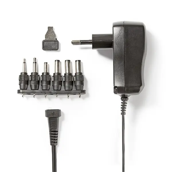 Nedis ACPA006 univerzális AC-DC tápegység, állítható 3V-12V DC 600mA, 6 cserélhető táp dugó, 7,2W