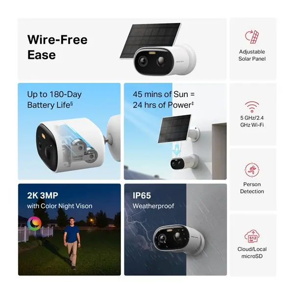 MERCUSYS Wireless Kamera Cloud kültéri éjjellátó + Okos Solar panel IP65, MC410 KIT – 2. kép