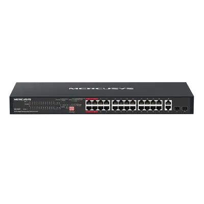 MERCUSYS Switch 28x1000Mbps(24xPOE+) + 2xSFP, Fémházas Asztali Rackes, MS128GP