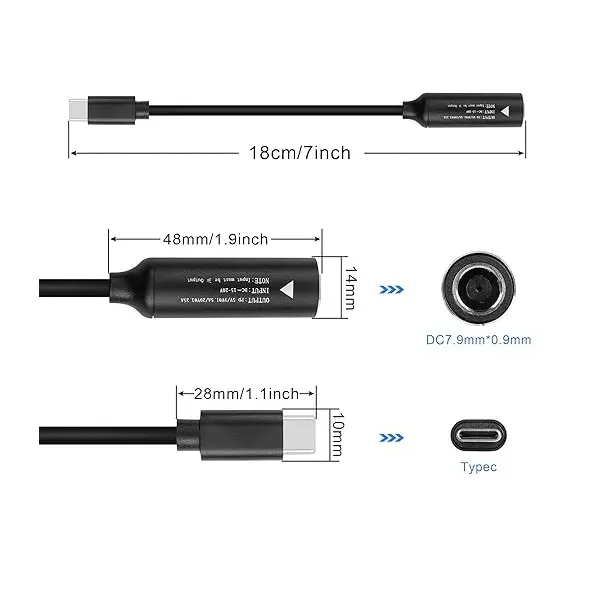 BLACKBIRD Töltőkábel PD65W USB-C male to DC7.9mmx09mm female – 4. kép