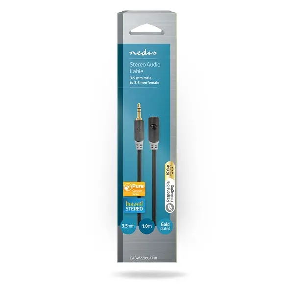 Nedis CABW22050AT10 sztereo audió kábel 3,5mm sztereo jack dugó - 3,5mm sztereo jack aljzat, 1 m – 3. kép
