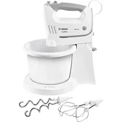 BOSCH MFQ36460 ErgoMixx Tálas kézi mixer, 450W, 5 fokozat, Fehér/Szürke