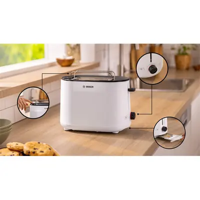 BOSCH TAT2M121 MyMoment Kenyérpirító, 970W, olvasztás, újramelegítés, Fehér – 2. kép