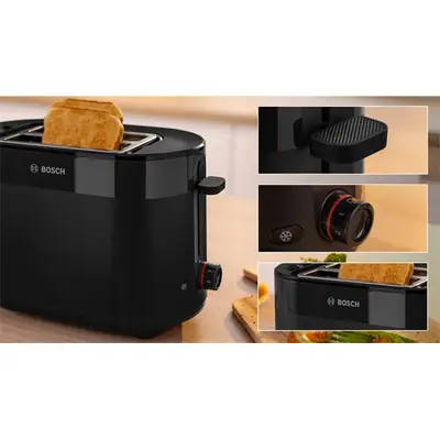 BOSCH TAT2M123 MyMoment Kenyérpirító, 970W, olvasztás, újramelegítés, Fekete – 2. kép