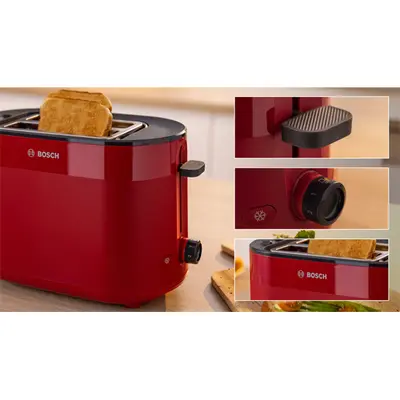 BOSCH TAT2M124 MyMoment Kenyérpirító, 970W, olvasztás, újramelegítés, Piros – 2. kép