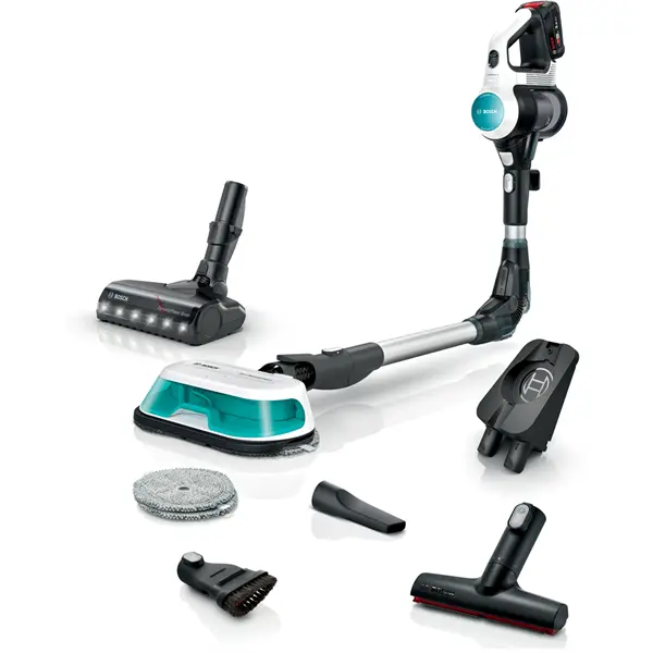 BOSCH BCS71HYG1 Unlimited 7 ProHygienic Aqua Vezeték nélküli porszívó, 2in1 DynamicAqua felmosó, Fehér/Türkiz