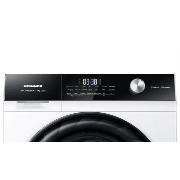 HEINNER HWM-HMK9014IVA Elöltöltős mosógép, 9kg, 1400ford./perc, digitális vezérlő, 14 program, Fehér/Fekete – 3. kép
