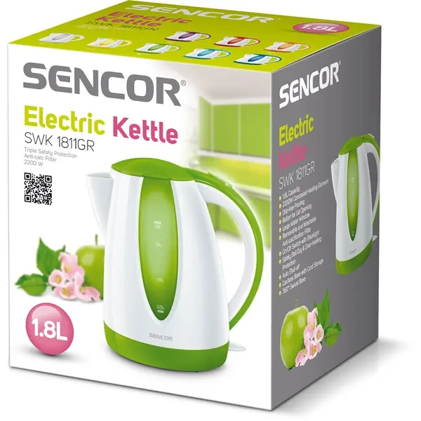 SENCOR SWK 1811GR Vízforraló, 1,8L, 2000W, Fehér/Zöld – 2. kép