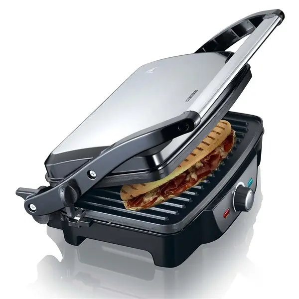 MELISSA Panini / Asztali grillsütő / kontakt grill 1600 W fekete / rozsdamentes acél burkolat, hőfokszabályzó – 3. kép