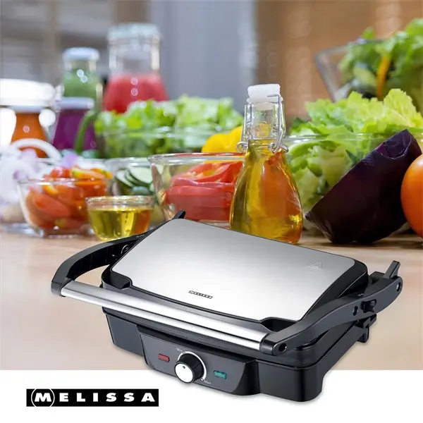 MELISSA Panini / Asztali grillsütő / kontakt grill 1600 W fekete / rozsdamentes acél burkolat, hőfokszabályzó – 4. kép