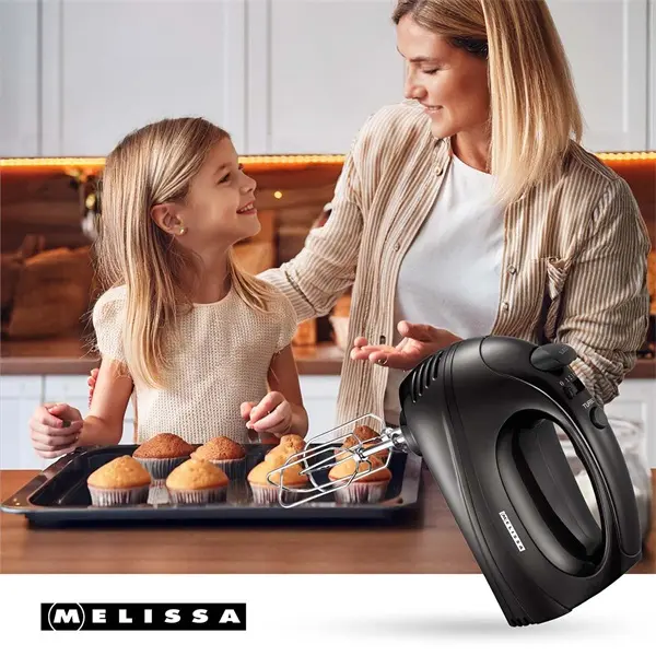 MELISSA kézi keverő, 300 W | 5 sebességfokozat | Turbó | 2 habverő / 2 dagasztóhorog | Fekete – 3. kép