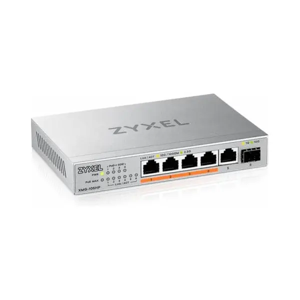 ZYXEL Switch 5x2.5Gbps(4xPOE++) + 1xSFP+ Fémházas Asztali, XMG-105HP-EU0101F