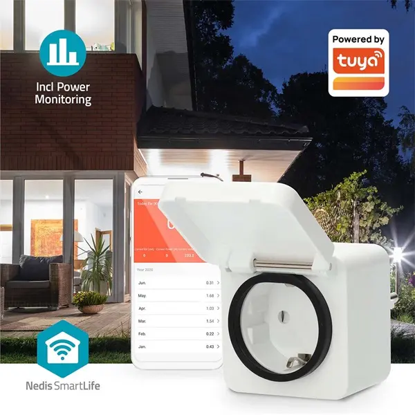 Nedis WIFIPO130FWT kültéri okos konnektor, Wi-Fi, IP44, fogyasztás mérő, 3680 W, földelt érintkező, Android™ / IOS – 6. kép