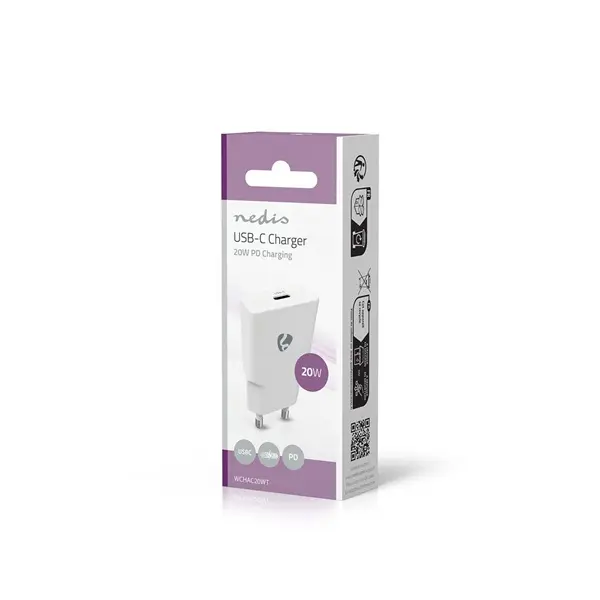 Nedis WCHAC20WT fali USB töltő, 20 W, GaN, PD3.0, 1,67 / 2,22 / 3,0 A, USB-C, automatikus feszültségválasztás – 5. kép