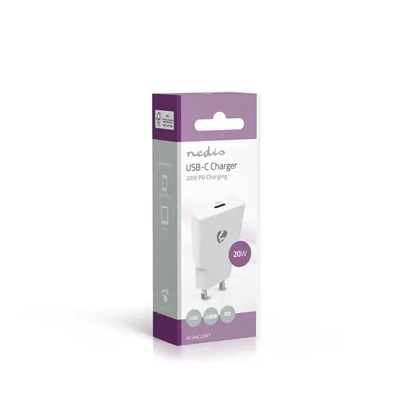 Nedis WCHAC20WT fali USB töltő, 20 W, GaN, PD3.0, 1,67 / 2,22 / 3,0 A, USB-C, automatikus feszültségválasztás – 6. kép