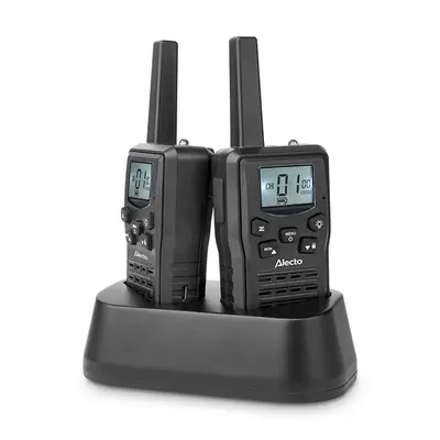 Alecto FR200BK Walkie-Talkie szett ,2 db ,Hatótáv: 10 km , 8 csatorna ,PTT / VOX, 24 órás készenlét, Töltő dokkoló