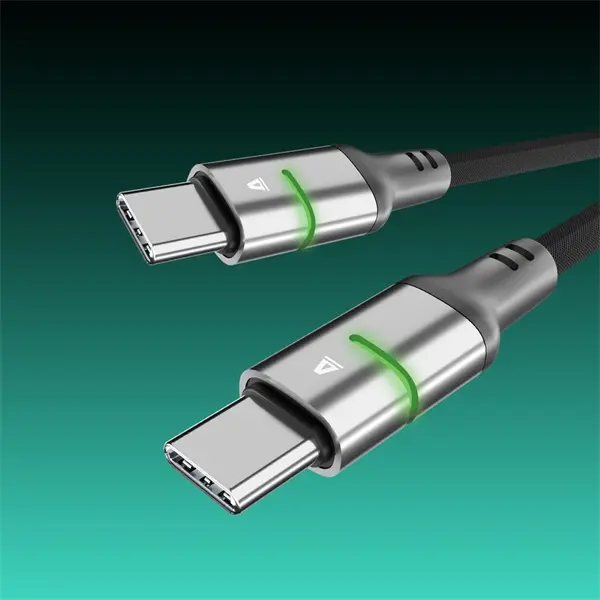 AVAX Töltőkábel STEELY LED USB-C - USB-C, 60W, 1 méter, fekete