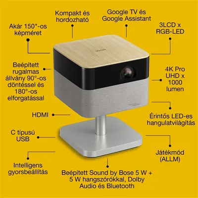 EPSON Projektor - Lifestudio Flex – EF-72 Tölgy (3LCD, 4K Pro-UHD, 16:9, 1000 AL, 5 000 000:1, HDMI/USB/WiFi,Bluetooth) – 2. kép