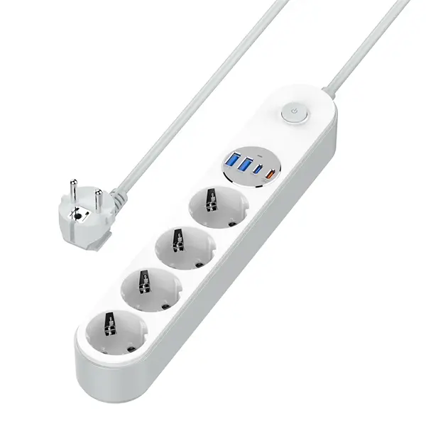 COLORWAY Hálózati elosztó, CW-CHE44PDW, 4 dugalj, 4xUSB (Type-C 2PD20W + 2USB QC3.0) (20 W), 2 m, fehér
