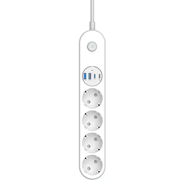 COLORWAY Hálózati elosztó, CW-CHE44PDW, 4 dugalj, 4xUSB (Type-C 2PD20W + 2USB QC3.0) (20 W), 2 m, fehér – 2. kép