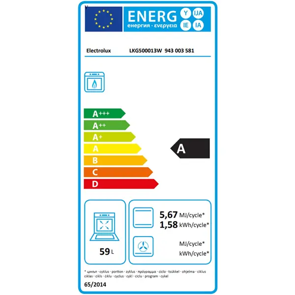 ELECTROLUX LKG500013W Gáztűzhely, 55L, 4 főzőzóna, 50x60cm, Fehér – 6. kép