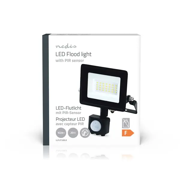 Nedis LLFLP16BLKmozgásérzékelős LED reflektor 20W, IP44, 4000 K, 1620 lm, 220 - 240 V AC 50/60 Hz, Energiaosztály: F – 5. kép