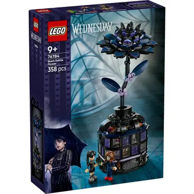 LEGO® Wednesday Fekete dália, halloweeni ajándék, művirág szobadekoráció