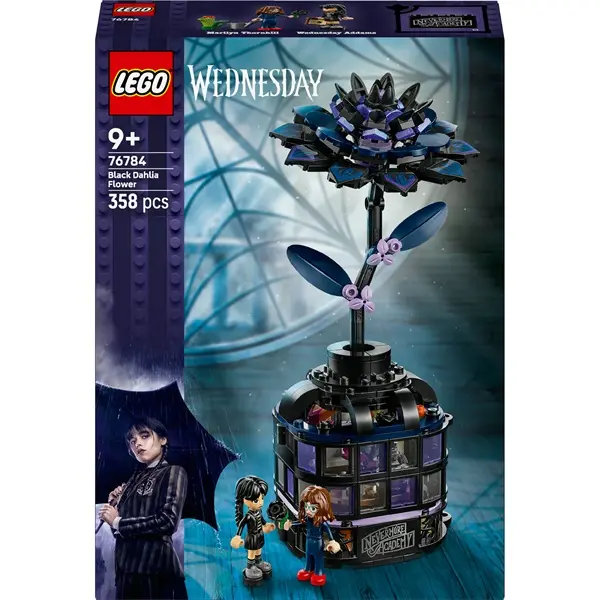 LEGO® Wednesday Fekete dália, halloweeni ajándék, művirág szobadekoráció – 3. kép