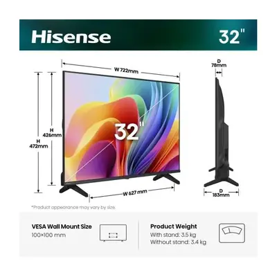 HISENSE 32A4S HD Smart LED TV 32"/80cm, 1366x768, HDMI/USB/RJ45, Fekete – 2. kép