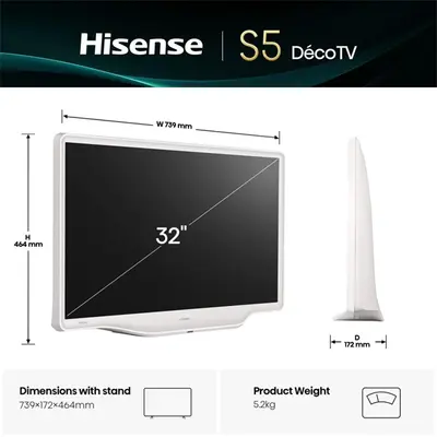 HISENSE 32S5Q FHD Smart Hi-QLED Déco TV 32", 32"/80cm, 1920x1080, HDMI/USB/RJ45/Wifi – 2. kép