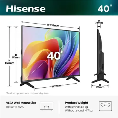 HISENSE 40A4S FHD Smart LED TV 40"/100cm, 1920x1080, HDMI/USB/RJ45/Wifi – 2. kép