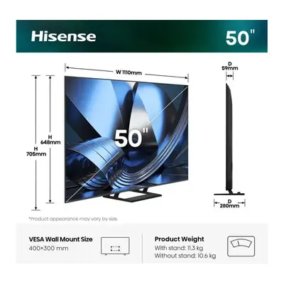 HISENSE 50U7SE 4K 144Hz Smart MiniLED TV 50"/126cm, 3840x2160, 4xHDMI/2xUSB/RJ45/Wifi – 2. kép