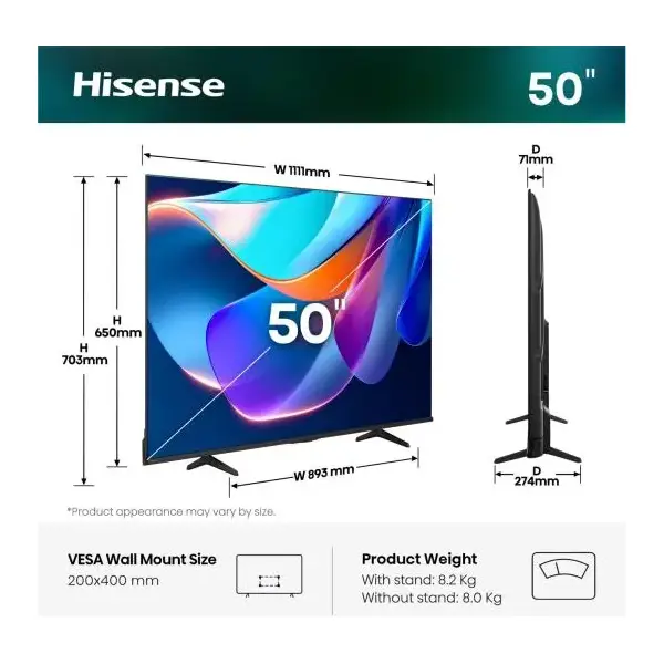 HISENSE 50A6S 4K UHD Smart LED TV 50"/126cm, 3840x2160, 3xHDMI/2xUSB/RJ45/Wifi – 2. kép